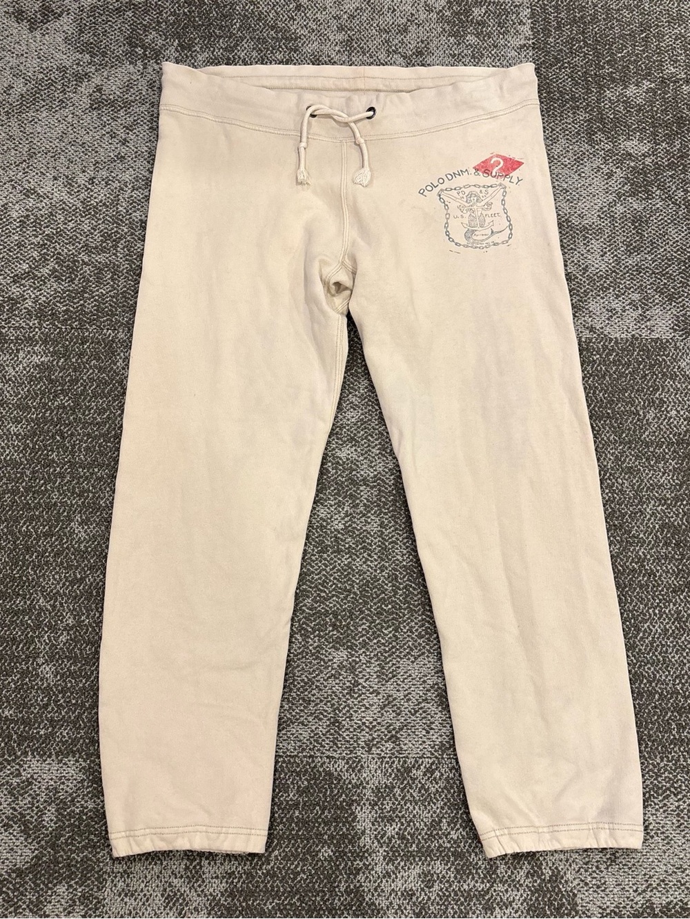 Vintage Denim Supply Ralph Lauren Beige Graphic Fleece Pants Mens U.S. Medium